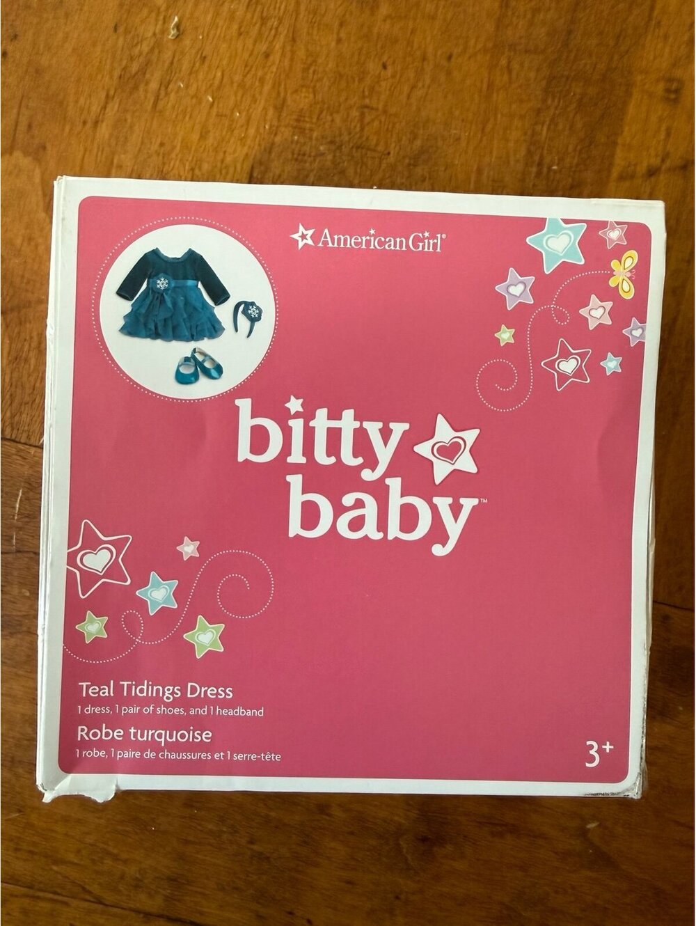 American Girl Bitty Baby Teal Tidings Dress Holiday Outfit Shoes Headband Set